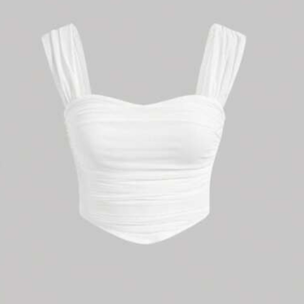 Shein Mod Summer White sweetheart ruched solid wide strap top Size L  8/10
